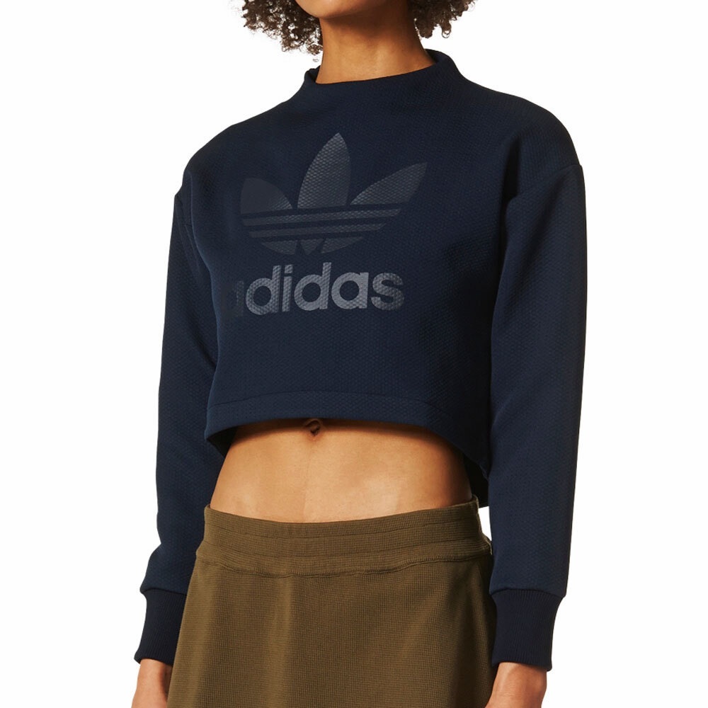 Adidas Navy Blue Cropped Crew Neck Size L